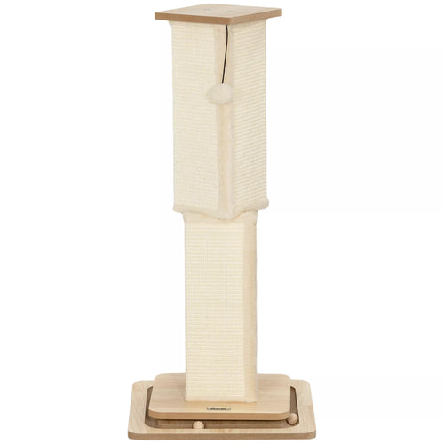 3-in-1 katės draskyklė su žaidimų takeliu, žaidimo kamuoliuku, sizaliu, iki 10 kg, 39,5 x 39,5 x 87 cm, ąžuolo/kremas