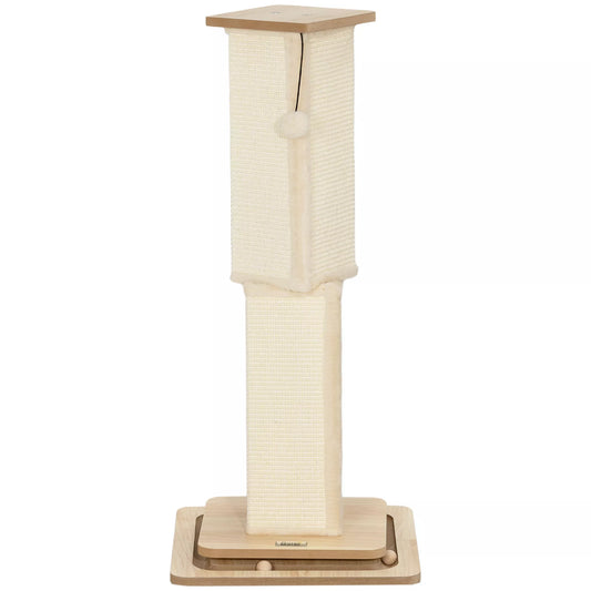 3-in-1 katės draskyklė su žaidimų takeliu, žaidimo kamuoliuku, sizaliu, iki 10 kg, 39,5 x 39,5 x 87 cm, ąžuolo/kremas