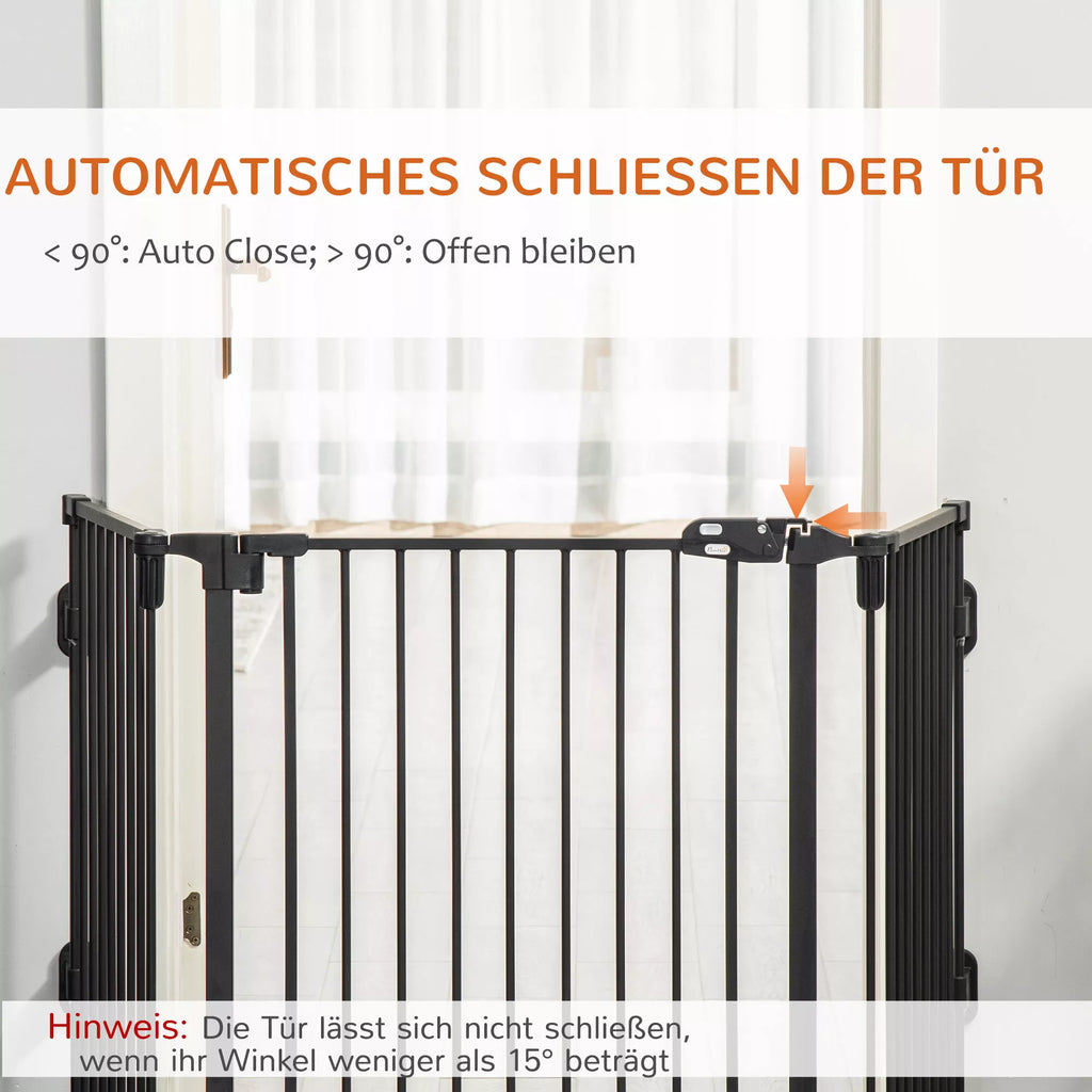 Suņu vārti, Durvju aizsargs, Mājdzīvnieku vārti, Regulējami, Salokāmi, Kamīna vārti ar Pašaizverošām Durvīm, 3 Paneļi, Plīts Krāsnij, Sienas Stiprināms/Brīvstāvošs, Melns, 202,5 ​​x 76 cm