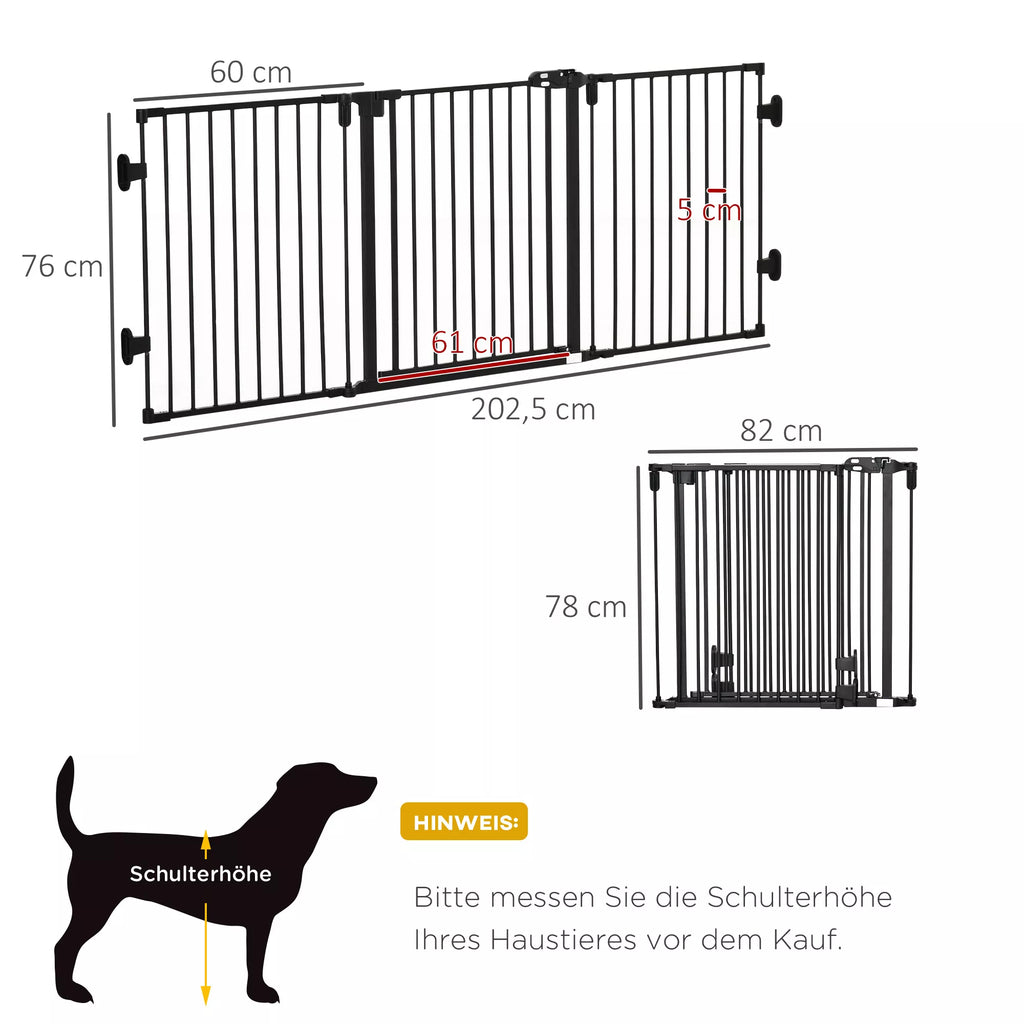 Suņu vārti, Durvju aizsargs, Mājdzīvnieku vārti, Regulējami, Salokāmi, Kamīna vārti ar Pašaizverošām Durvīm, 3 Paneļi, Plīts Krāsnij, Sienas Stiprināms/Brīvstāvošs, Melns, 202,5 ​​x 76 cm