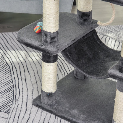 Luxury cat tree with hammock and house, dark grey, 60 x 48 x 144 cm