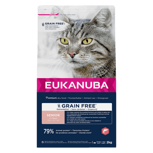 Eukanuba GF sausas maistas senyvoms katėms su lašiša, 2 kg
