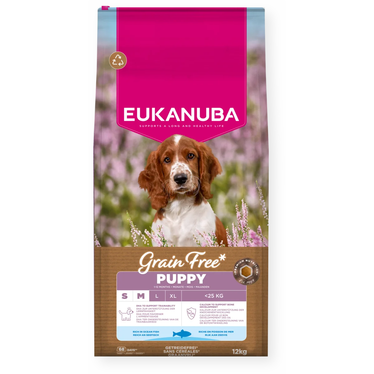 Eukanuba Grain Free sausas maistas mažų ir vidutinių veislių šuniukams su žuvimi, S/M, 12 kg