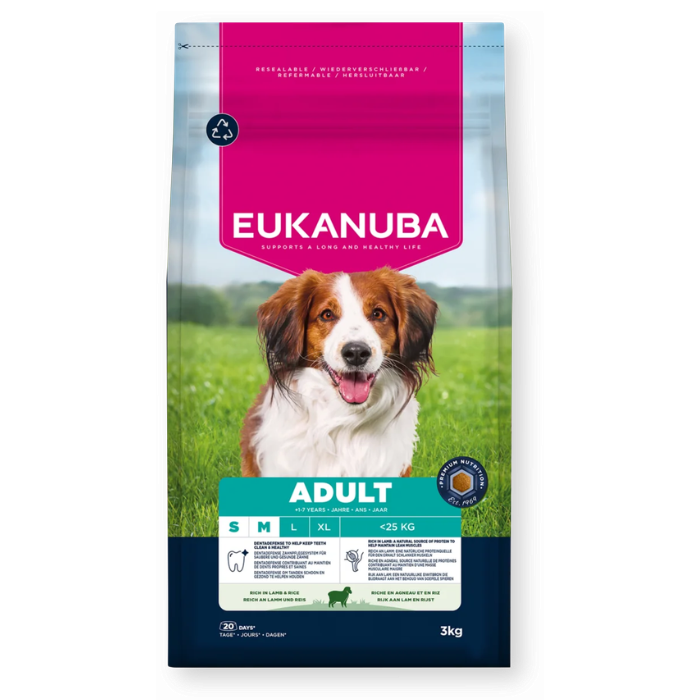 Eukanuba Life Care Adult sausas maistas mažų ir vidutinių veislių šunims su ėriena ir ryžiais, S/M, 3 kg