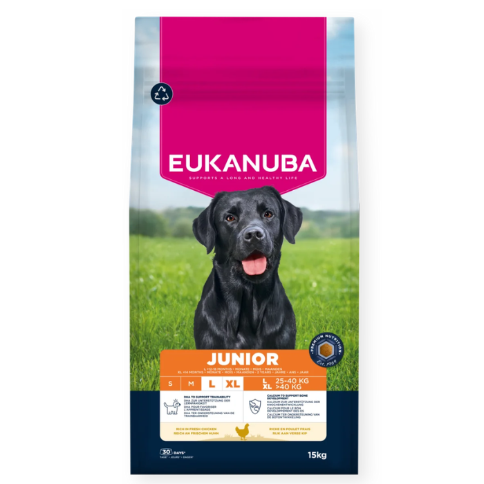 Eukanuba Life Care Junior sausas maistas didelių veislių jauniems šunims su vištiena, L, 15 kg