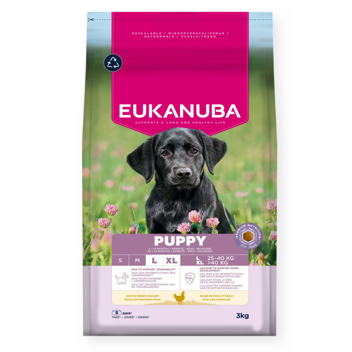 Eukanuba Life Care Puppy sausas maistas didelių veislių šuniukams su vištiena, L, 3 kg