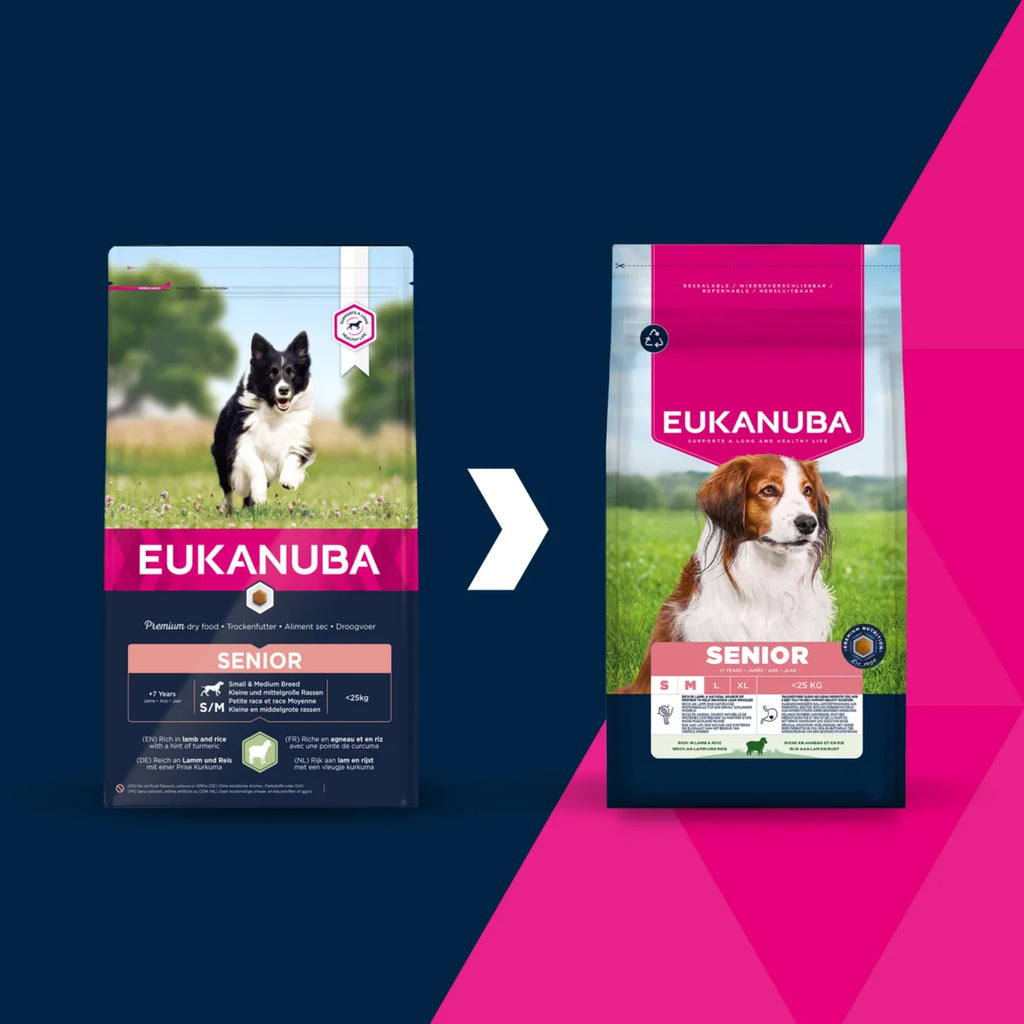 Eukanuba Life Care Senior sausas maistas mažų ir vidutinių veislių senyviems šunims su ėriena ir ryžiais, S/M 3 kg nauja pakuote