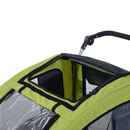 Pet trailer, dog trailer up to 20 kg, foldable, rain cover, reflectors, green+gray, 155 x 83 x 108cm