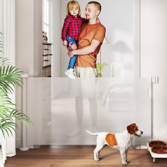 Ištraukiami laiptų ir durų varteliai augintiniams, 0-136 cm, 87 cm aukščio, 142 x 10 x 87 cm, balti