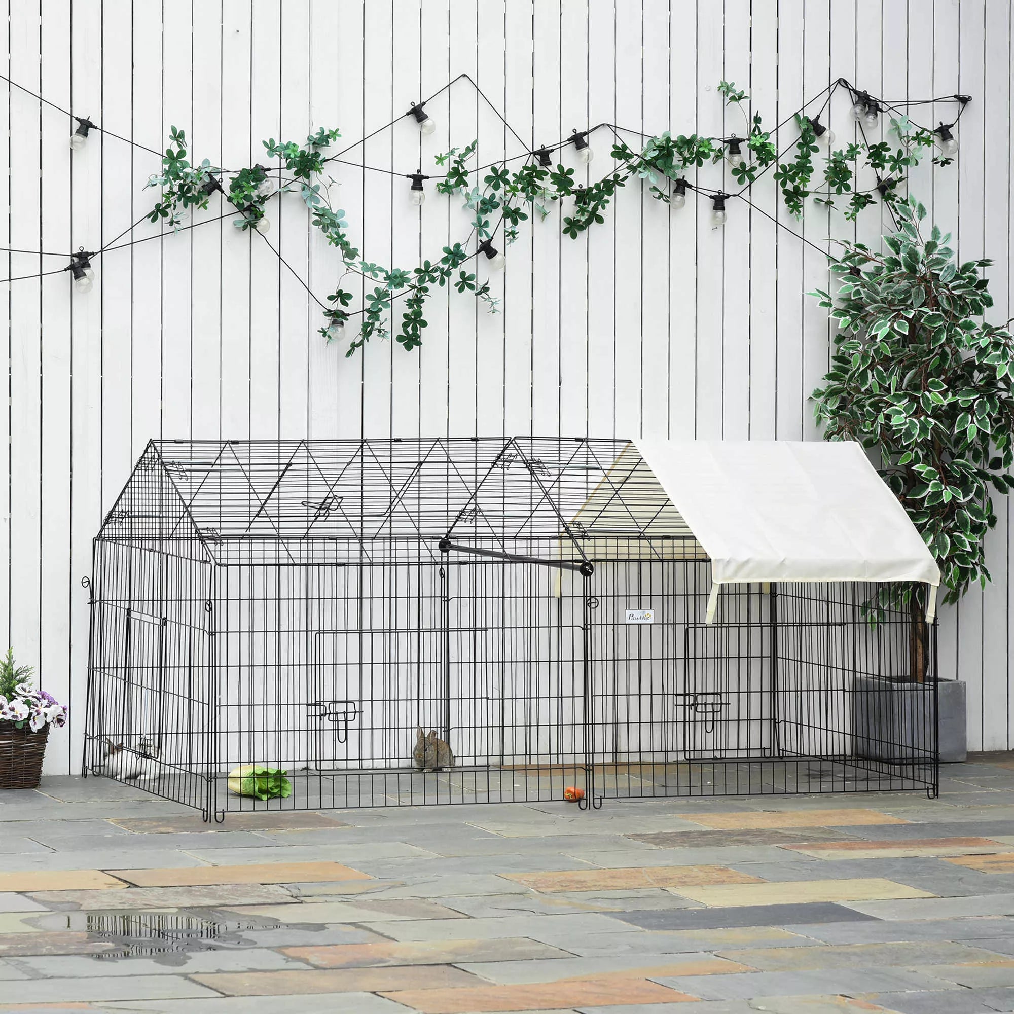 Maniežas smulkiems gyvūnams, lauko aptvaras, 4 kuoliukai į žemę, 220 cm x 103 cm x 103 cm, Juoda + smėlio