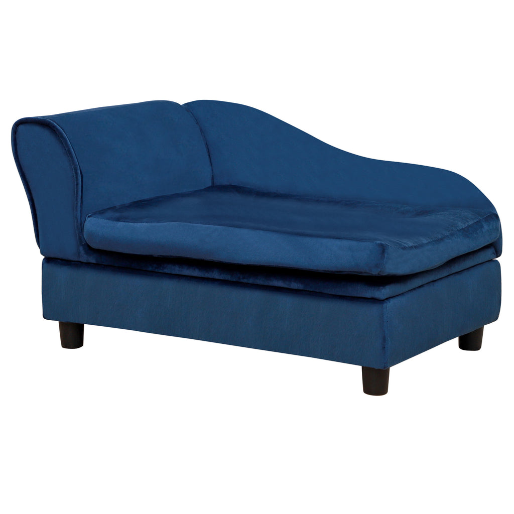 Sofa šunims ir katėms su daiktadėže ir pagalvėle, pliušinė, iki 15 kg, 76x45x43 cm, mėlyna