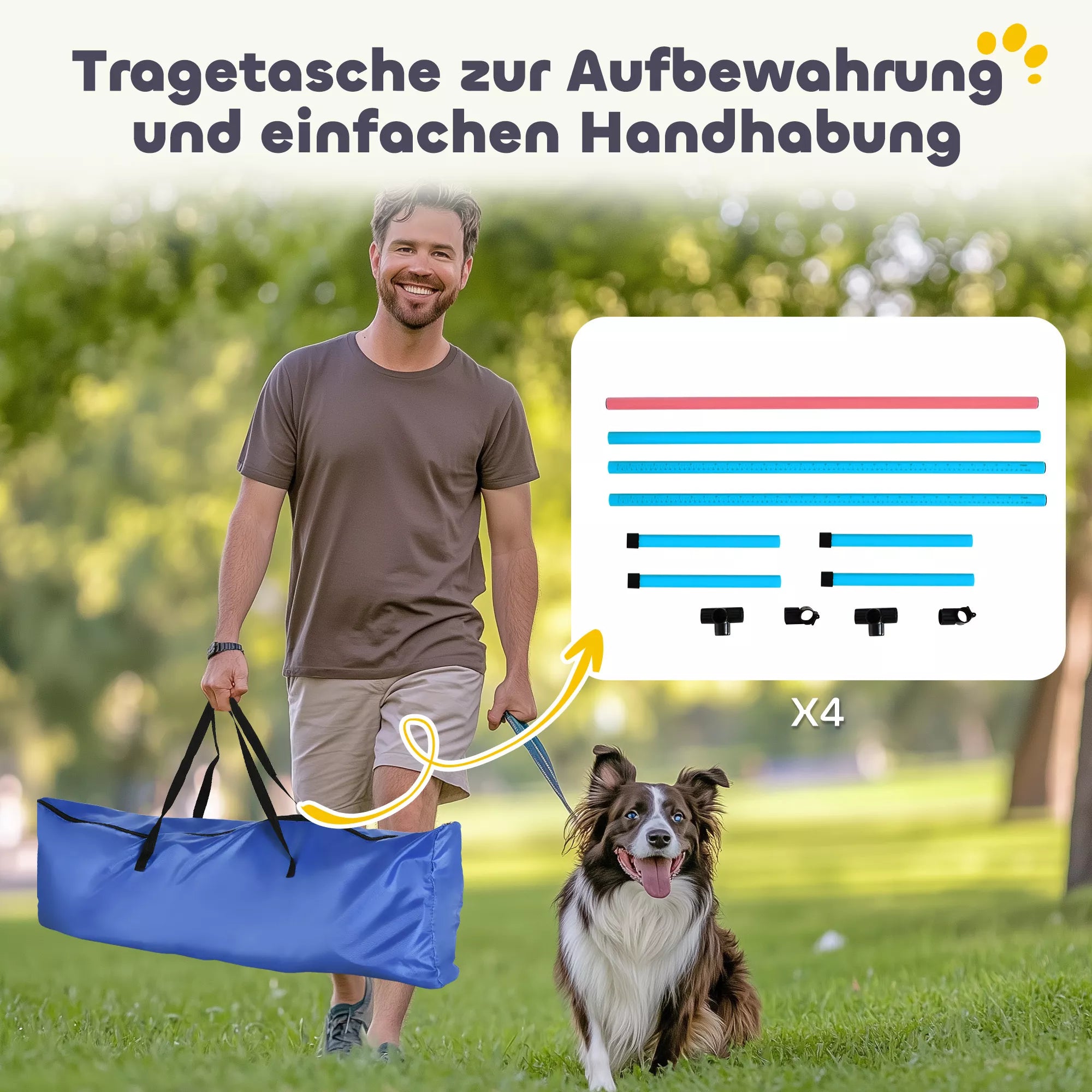 Agility rinkinys šunims 4 dalių aukščio reguliuojama agility įranga su 4 kliūtimis Nešimo krepšys 99 x 65 x 94 cm Šviesiai mėlyna