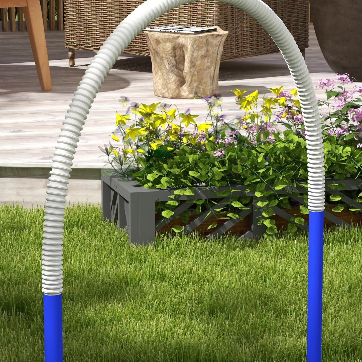 Agiliti komplekts suņiem, apmācībai, 4 stīpas, iesācējiem, ar pārnēsāšanas somu, zils+balts, 88 x 64 x 95 cm