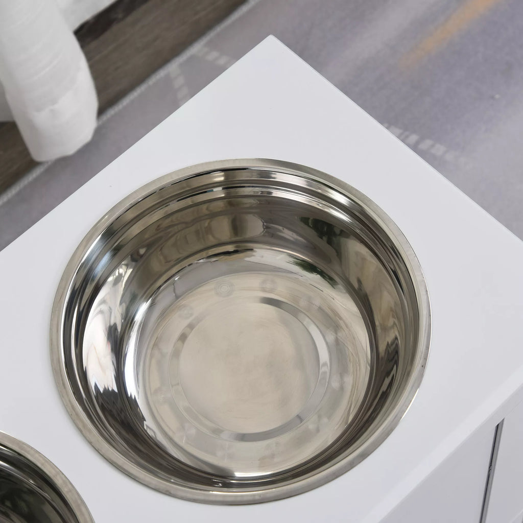 Paaugstināta suņu bļoda, barības bļoda ar uzglabāšanas vietu, ūdens bļoda, 2 x 2000 ml nerūsējošā tērauda bļodas, suņu bļodas, barības bļoda, barošanas stacija suņiem, kaķiem, balta