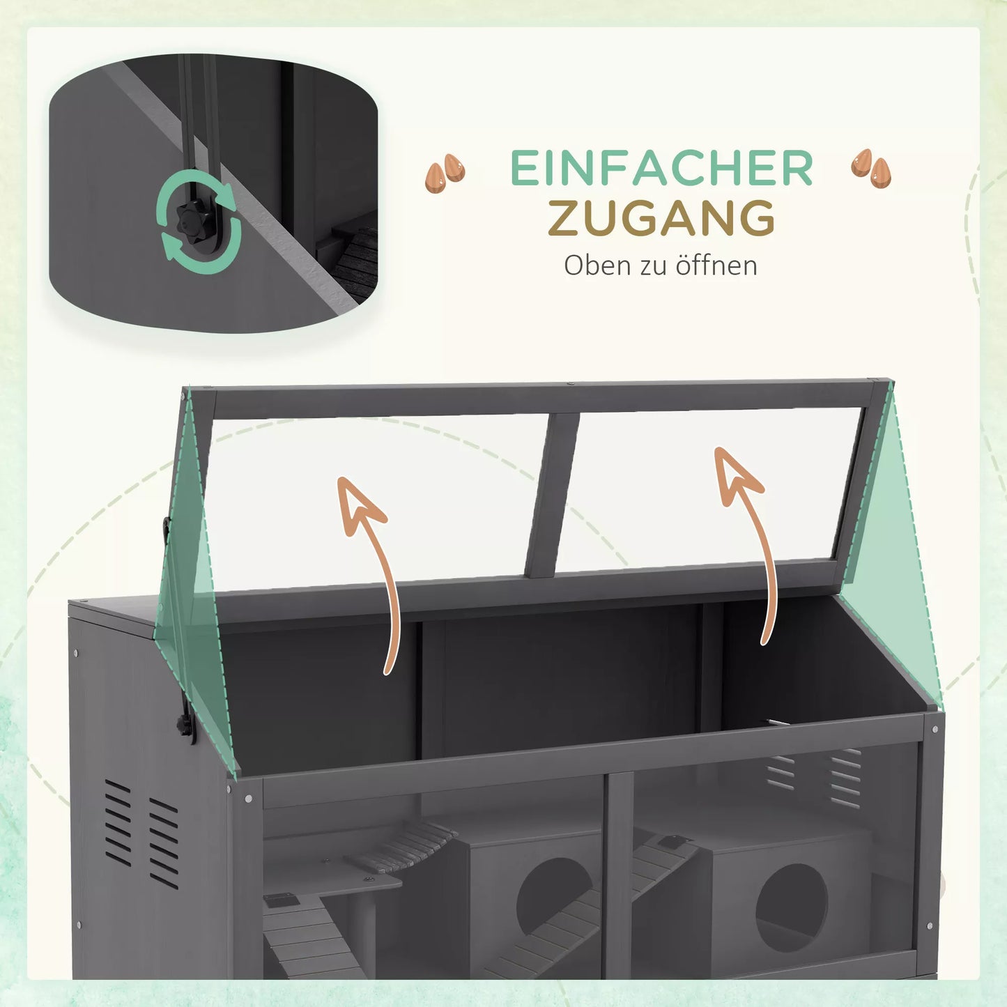 Kāmju būris, koka mazo dzīvnieku būris, piekaramais tilts, pakāpieni, mājiņa, 84 x 45 x 44 cm, maziem kāmīšiem, pelēks