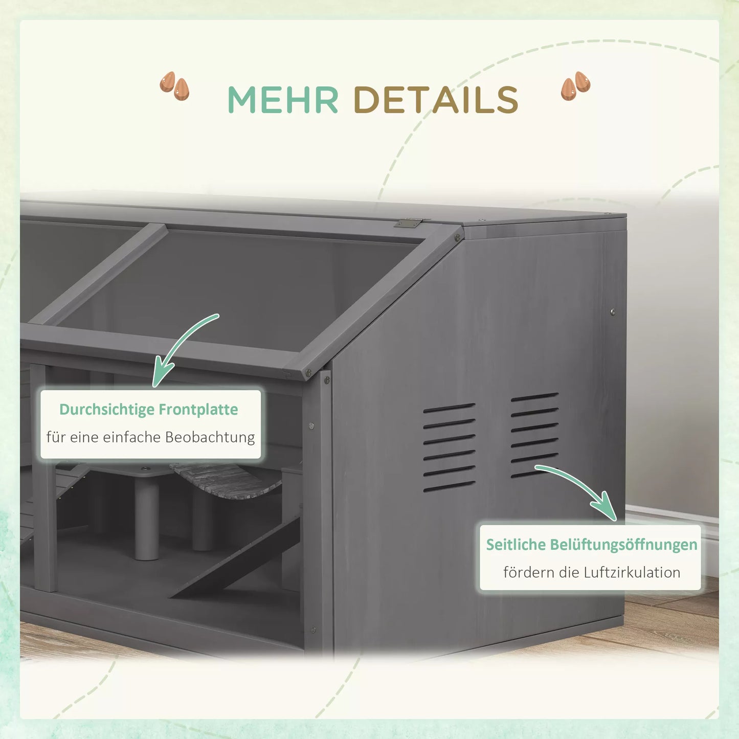 Mazu dzīvnieku un grauzēju būris ar aksesuāriem, egles koks, 100 cm x 52 cm x 50 cm, pelēks