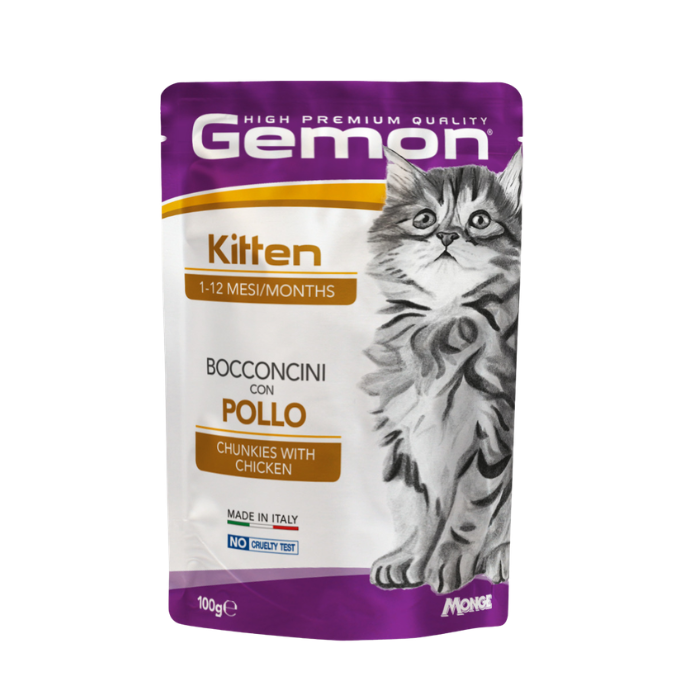 Gemon Kitten  konservuotas pašaras jauniems kačiukams su vištiena 100g