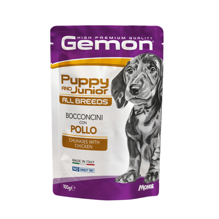 Gemon all breeds puppy konservuotas pašaras jauniems šuniukams su vištienos gabalėliais 100g nauja pakuotė