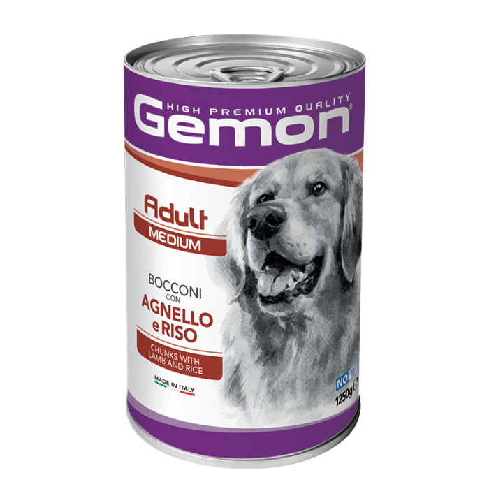 Gemon medium adult  konservuotas pašaras su  ėriena ir ryžiais 1250g nauja pakuotė