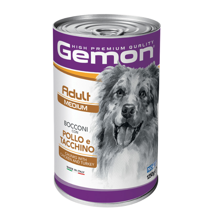 Gemon medium adult  konservuotas pašaras su vištienos ir kalakutienos gabaliukais 1250g nauja pakuotė