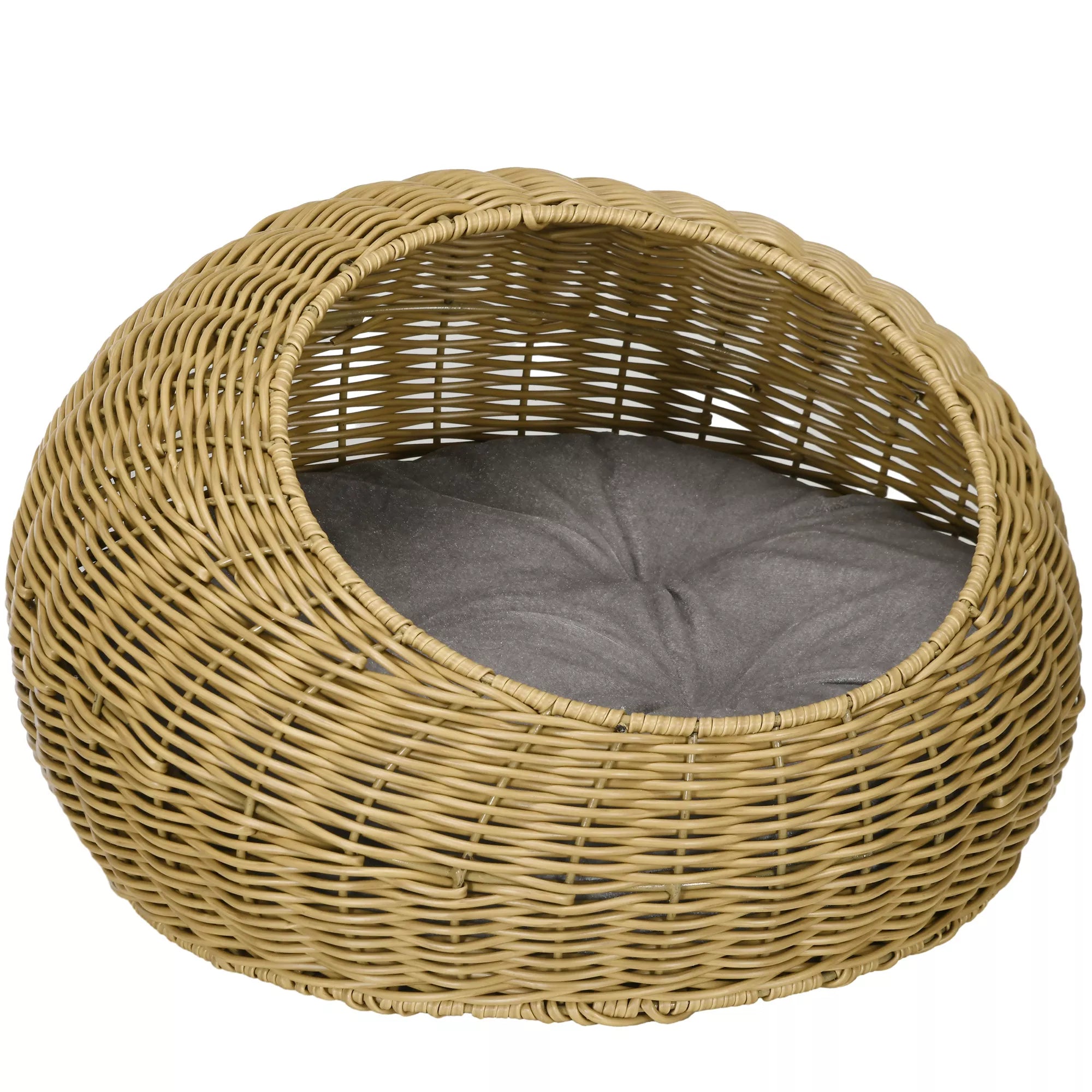 Katės guolis su plaunama pagalvėle, gyvūnams iki 4 kg, vidinis, dirbtinio rotango, Ø50 x 31 cm, šviesiai rudas