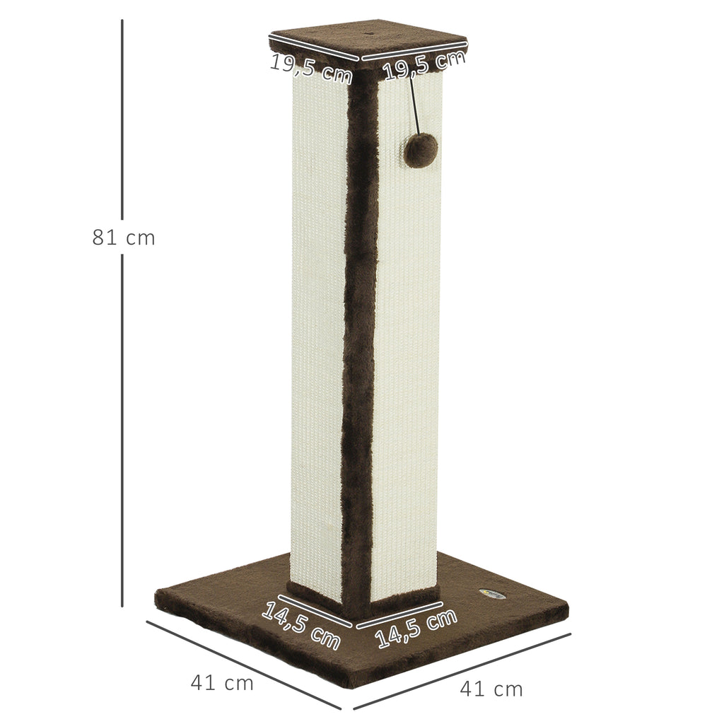 Draskyklė 81 cm su kabančiu kamuoliuku, sizalio stulpu ir pliušu, katėms iki 5 kg, kreminė/ruda