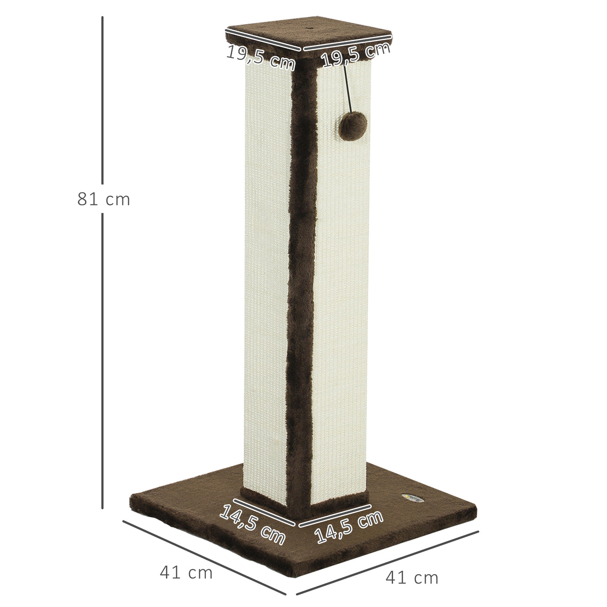 Draskyklė 81 cm su kabančiu kamuoliuku, sizalio stulpu ir pliušu, katėms iki 5 kg, kreminė/ruda