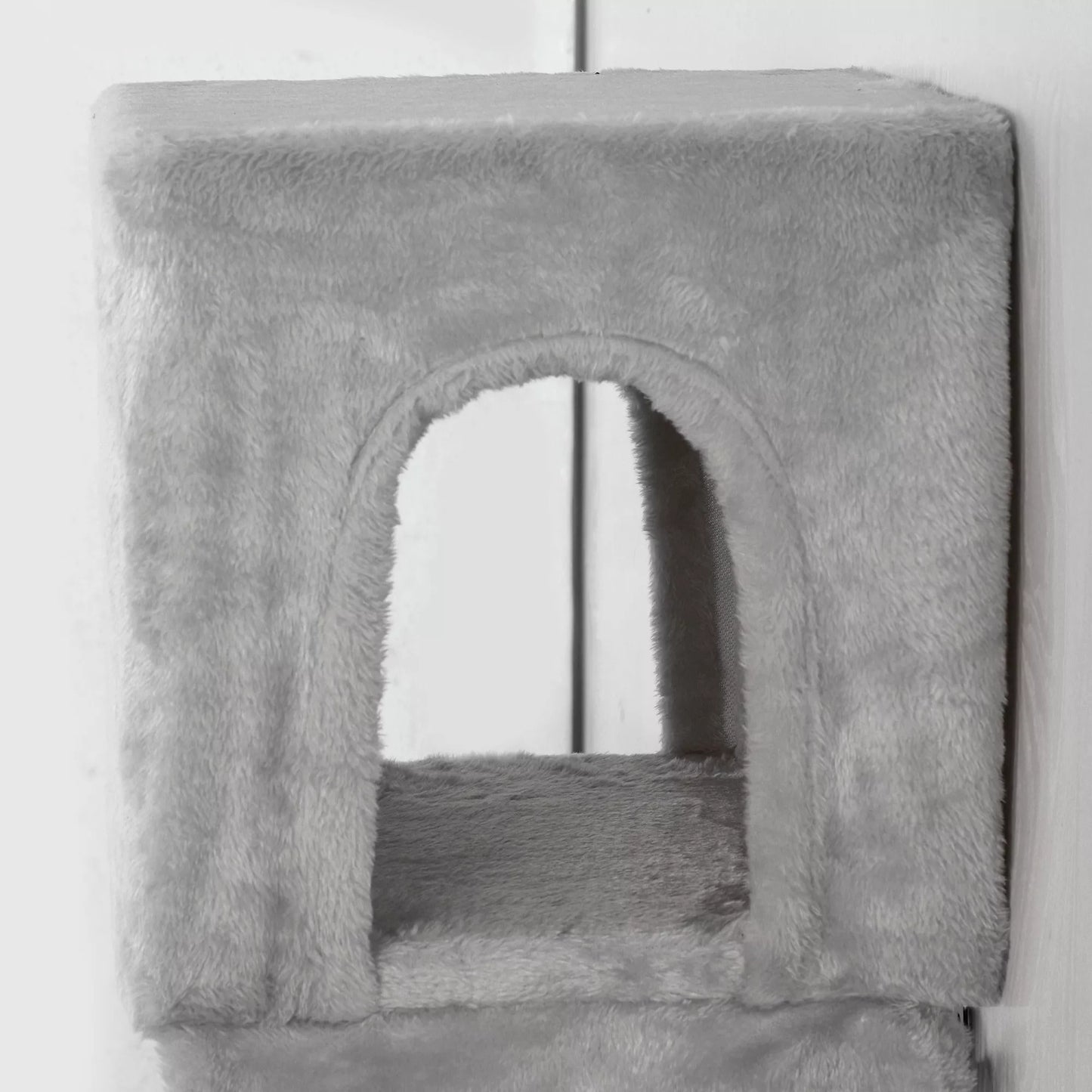 Katės laipiojimo siena, 6 dalių, su kačių nameliu, hamaku, platforma ir braižymo lenta, pilka