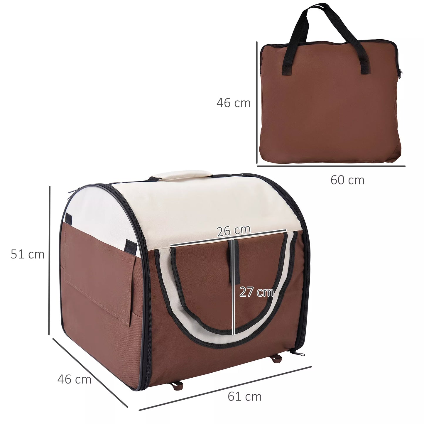 Salokāma suņu transportēšanas kaste, mājdzīvnieku mugursoma ar spilvenu, ceļojumu soma, mājdzīvnieku transportēšanas kaste, ūdensnecaurlaidīgs Oksfordas audums, kafijas krāsā, 61 x 46 x 51 cm