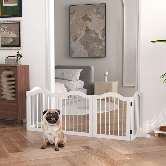 Salokāmi, elastīgi, 5 sekciju suņu žoga vārti, masīvkoks/MDF, 254,5x29,5x61 cm, balti