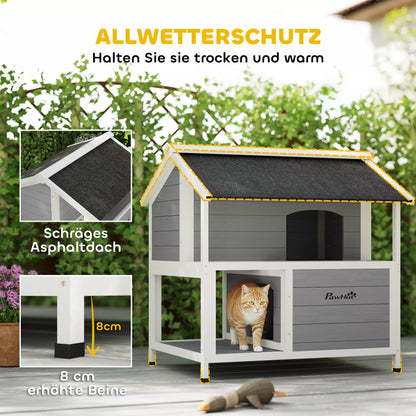 Outdoor cat house, outdoor shelter, waterproof, opening roof, fir wood, 80 x 93 x 95, gray