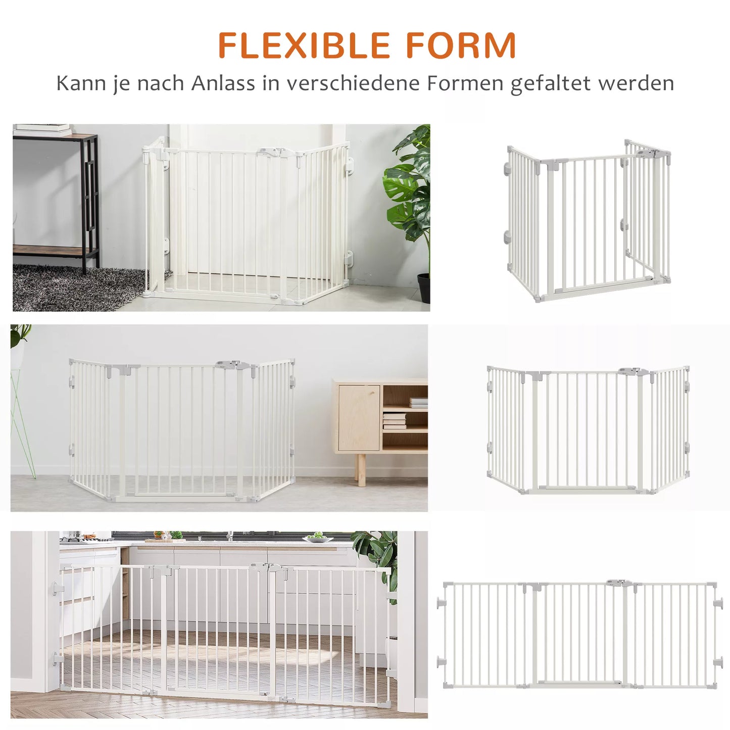 Suņu drošības vārti, durvju un mājdzīvnieku drošības vārti, regulējami, salokāmi, kamīna vārti ar pašaizverošām durvīm, 3 paneļi, krāsnij, stiprināmi pie sienas/brīvi stāvoši, balti, 202,5 ​​x 76 cm