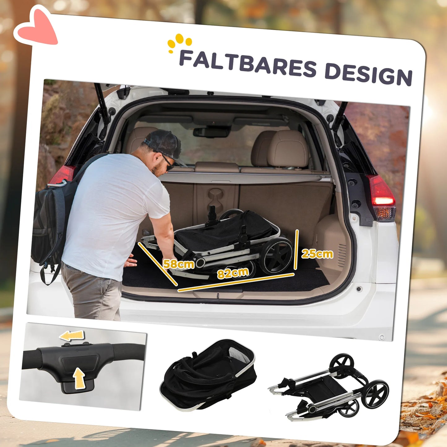 2-in-1 Šunų vežimėlis / nešynė iki 10kg, su pagalvėle, sulankstomas, 1 laikymo krepšys, 83 cm x 58 cm x 102 cm, juodas