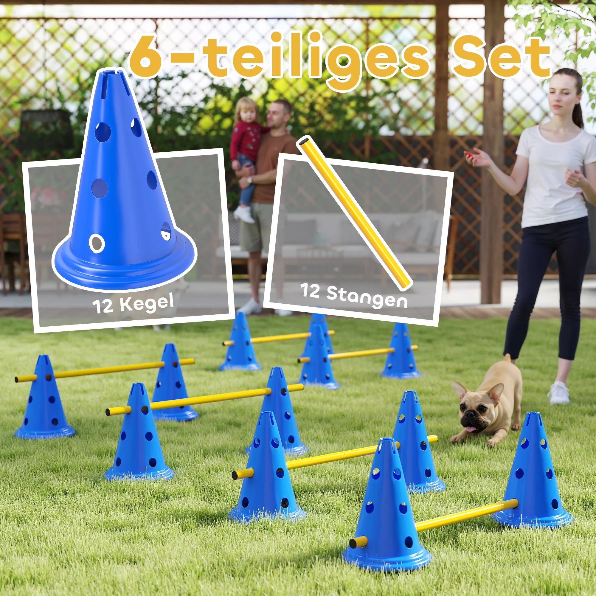 Agility rinkinys šunims 6 dalių agility įranga šunų dresūrai Stumiamų kliūčių rinkinys su 12 kūgiais 6 kliūtys Nešimo krepšys