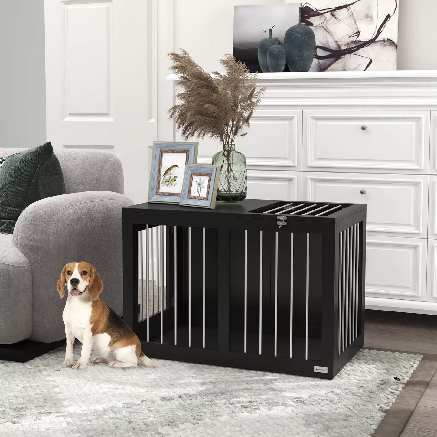 Dog cage Dog crate Dog transport box, 2 doors, lockable, steel grid, 80 cm x 50 cm x 56.5 cm, Black