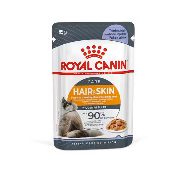 Hair & Skin Care (želė) drėgnas pašaras katėms Royal Canin (ploni griežinėliai želėje)