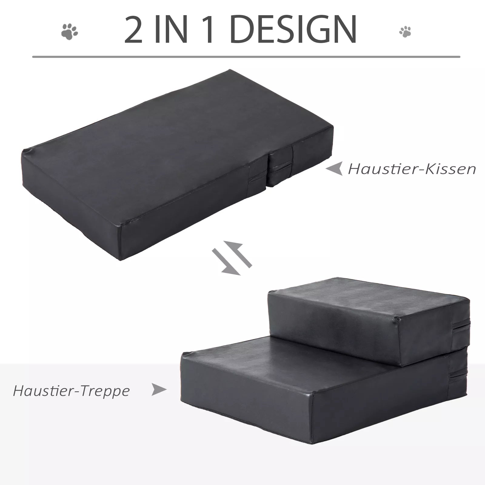 Mājdzīvnieku kāpnes, 2 pakāpieni, salokāmas, suņu kāpnes, pamatne kaķiem un suņiem, melnas, garums 45 x platums 39 x augstums 20 cm