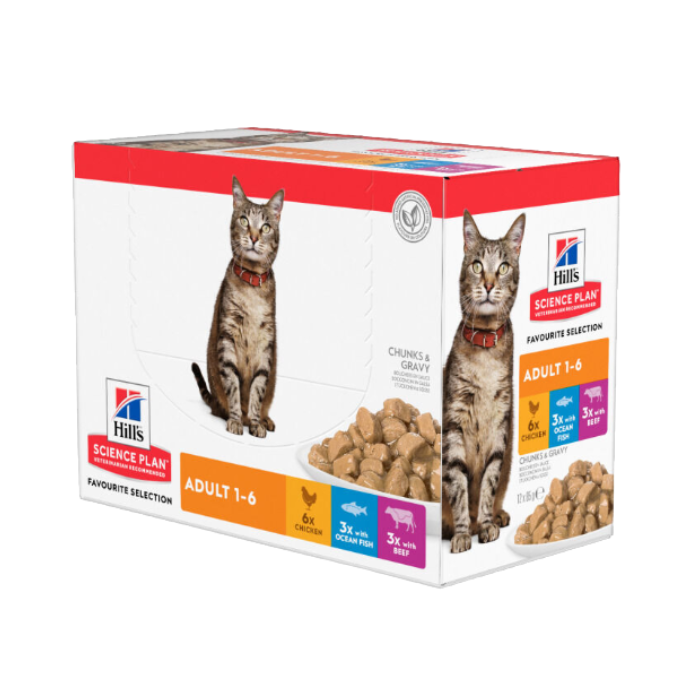 Hill's SP Feline Adult MP (Ckn+OF+Bf) Pouch konservai katėms 12x85g