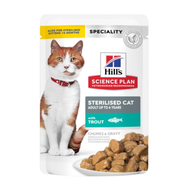 Hill's SP Feline Adult Sterilised Trout Pouch konservai katėms 12x85g