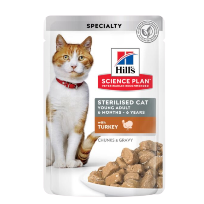 Hill's SP Feline Adult Sterilised Turkey Pouch konservai katėms 12x85g