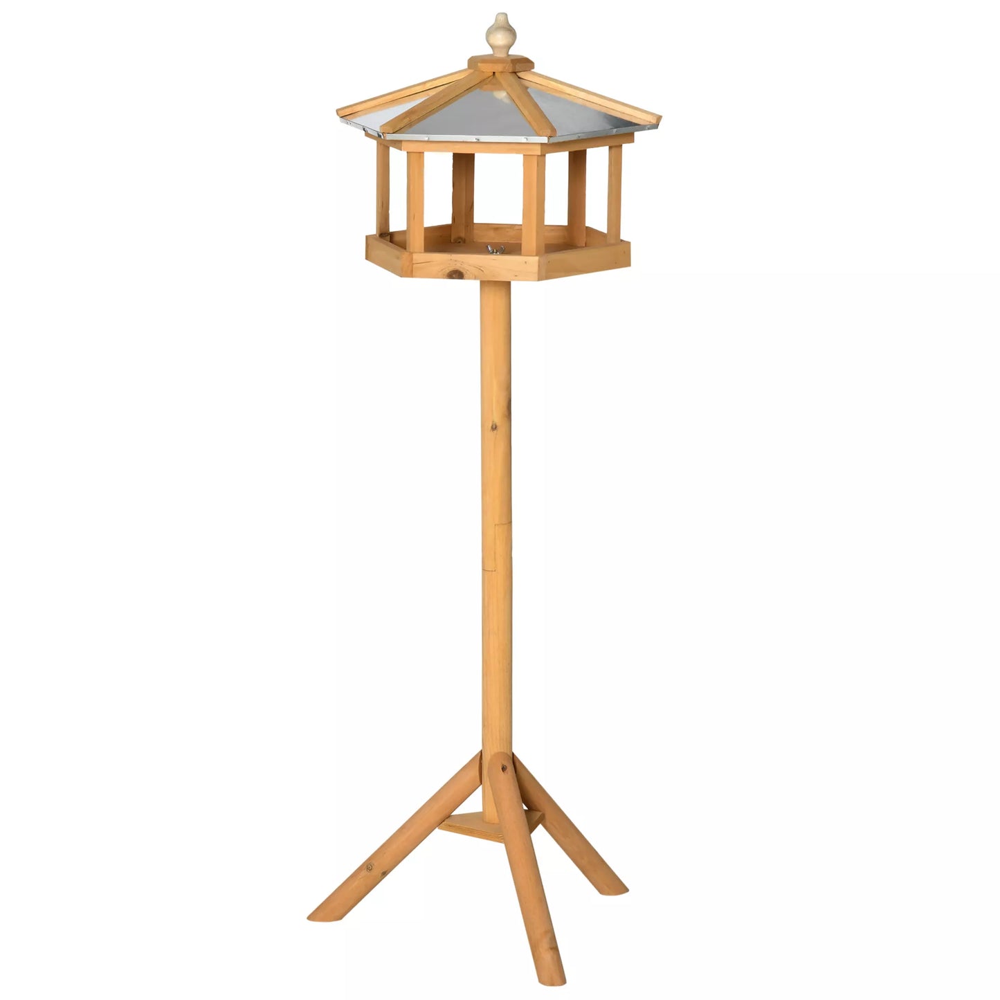 PawHut Paukščių namelis su stovu, atsparus oro sąlygoms, medinė lesykla su atspariu cinko stogeliu laukiniams paukščiams, 40 x 40 x 113 cm, Geltonas PawHut