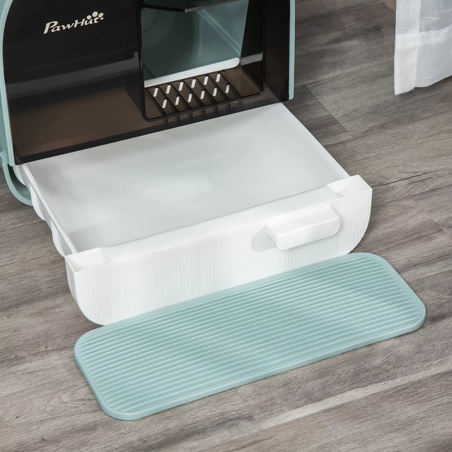 Kaķēnu tualete ar vāku, kaķu kaķu liekšķere, kaķu slazda paklājiņš, zaļa 43 x 44 x 47 cm