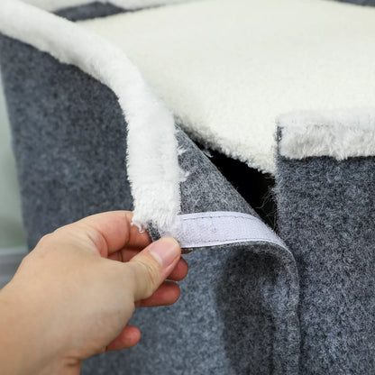 Cat scratching post, upper resting area, 2-storey house, sisal posts, grey