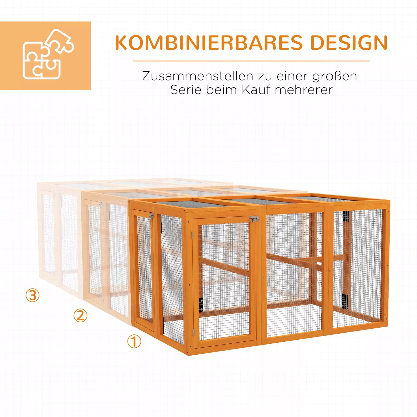 Vištidė 1-3 vištoms, medinis rėmas, plieninis tinklas, išplėsti tinkamas dizainas, mediniai takeliai, oranžinė
