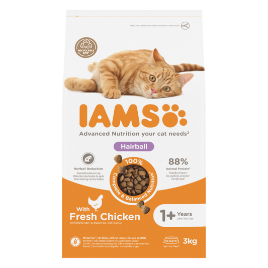 IAMS Hairball Control sausas maistas katėms su vištiena, 3 kg