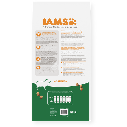 IAMS sausas maistas mažų ir vidutinių veislių šunims su ėriena, S/M, 12 kg šėrimo rekomendacijos