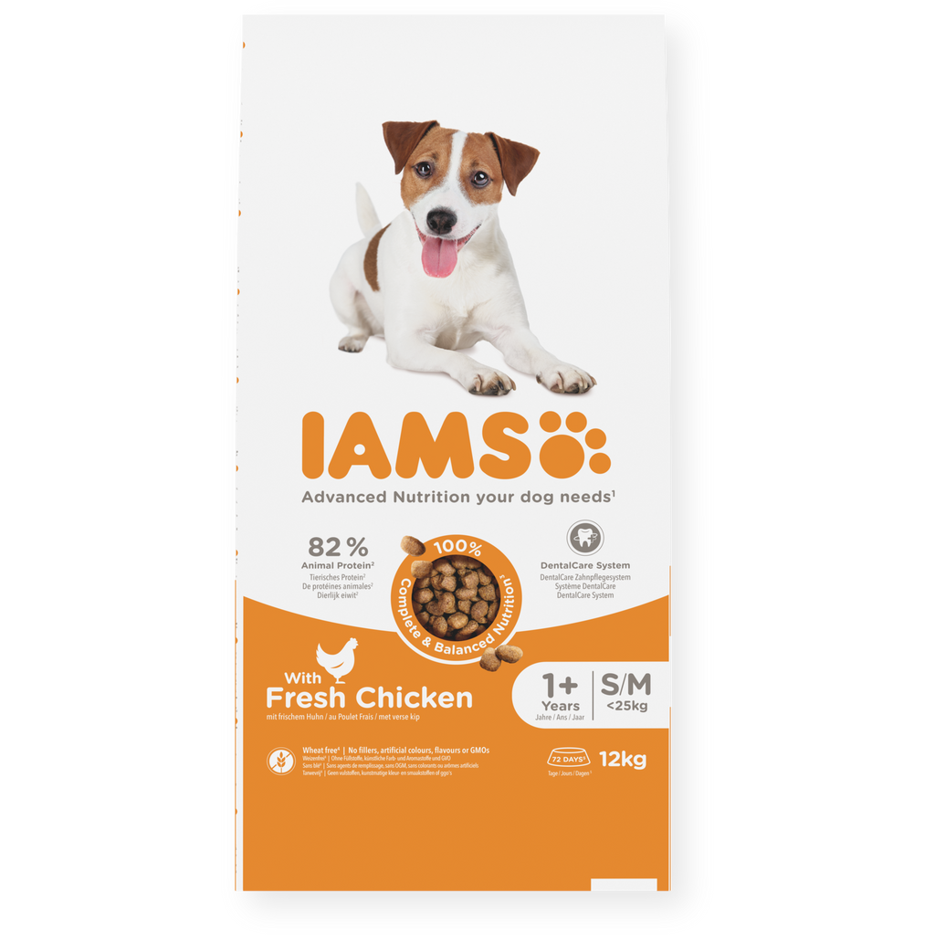 IAMS sausas maistas mažų ir vidutinių veislių šuniukams su vištiena, S/M, 12 kg