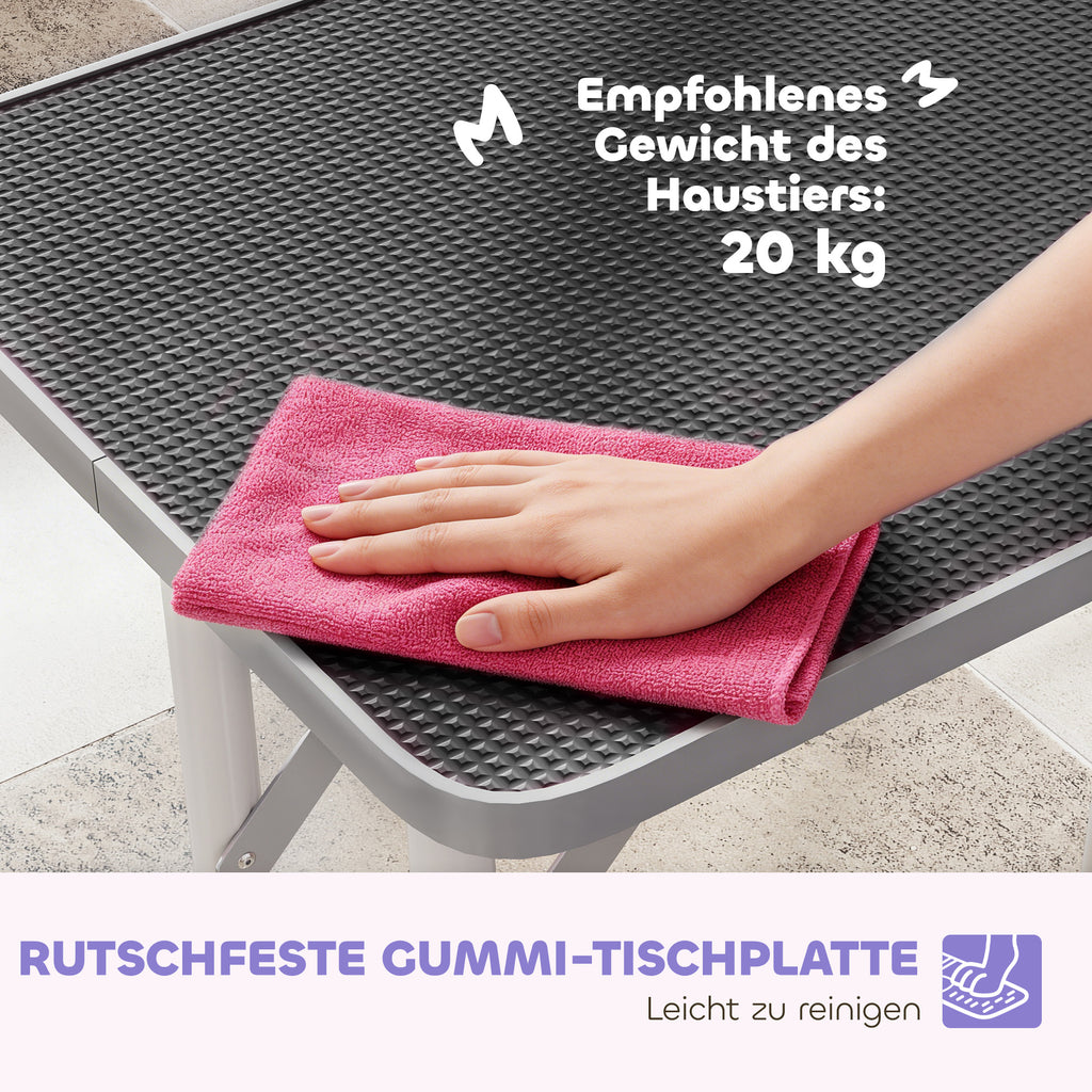 Kirpimo stalas šunims 81x48,5x80 cm, sulankstomas, su laikikliu ir kilpa, neslystantis, iki 20 kg, juodas