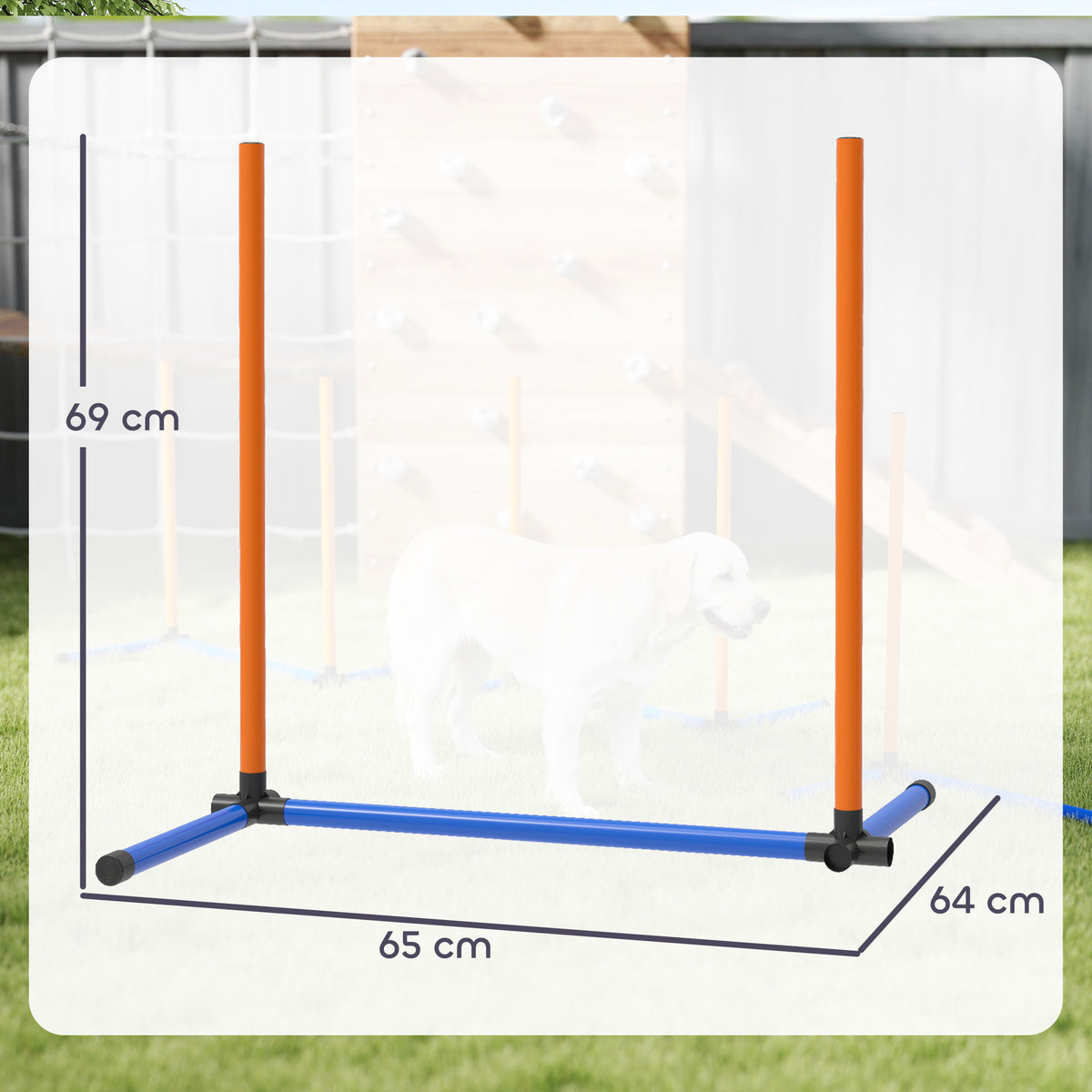 Agility slalomo stulpų rinkinys šunims, 3 dalių, su krepšiu, visų dydžių šunims, oranžinis