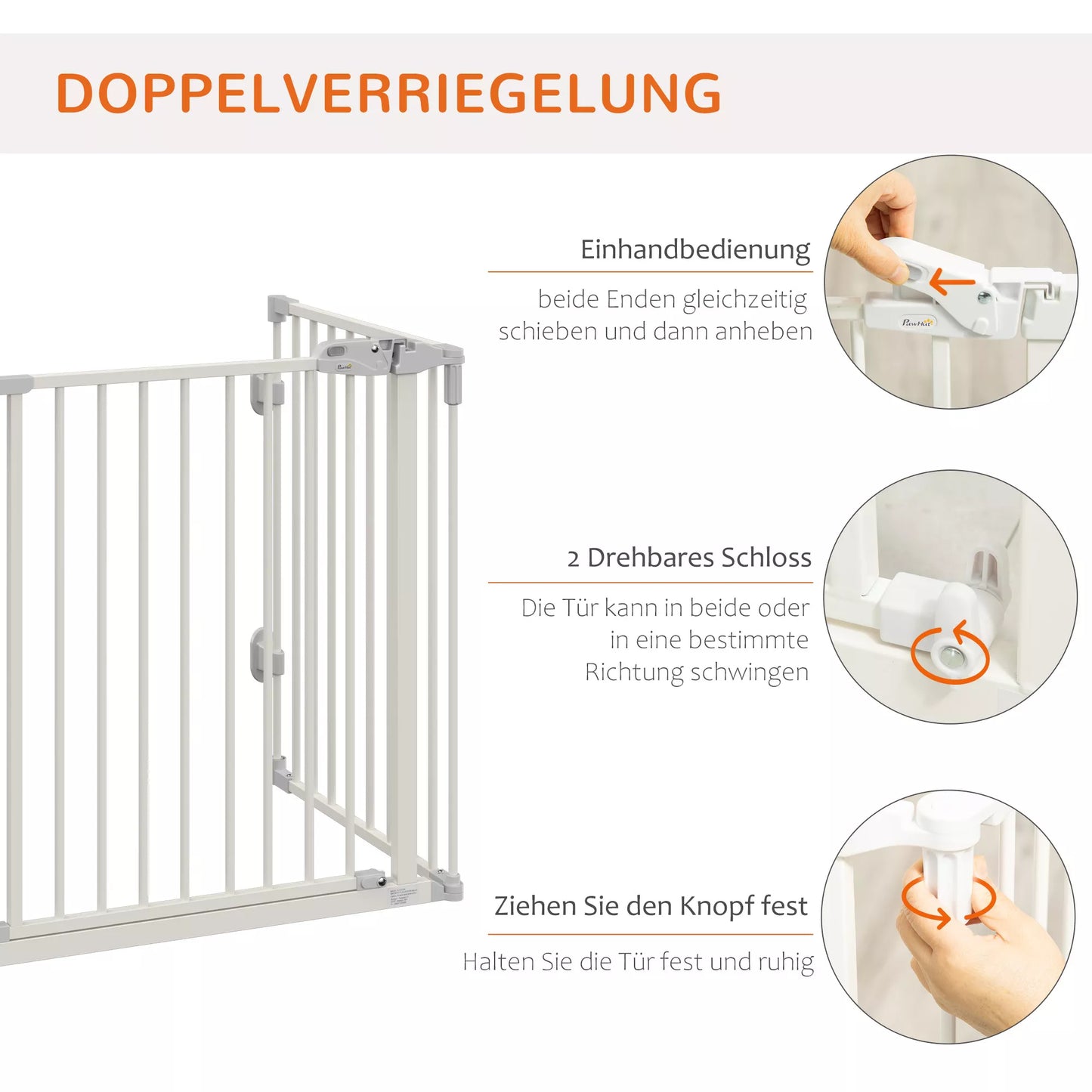 Suņu drošības vārti, durvju un mājdzīvnieku drošības vārti, regulējami, salokāmi, kamīna vārti ar pašaizverošām durvīm, 3 paneļi, krāsnij, stiprināmi pie sienas/brīvi stāvoši, balti, 202,5 ​​x 76 cm